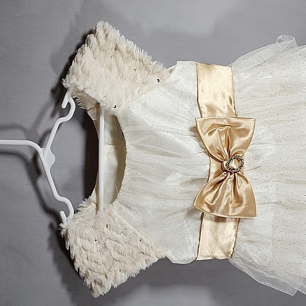 Jona Michelle Girls Dress with Sequins and Glitter Tulle with Golden Bow Size 5 - Picture 3 of 6